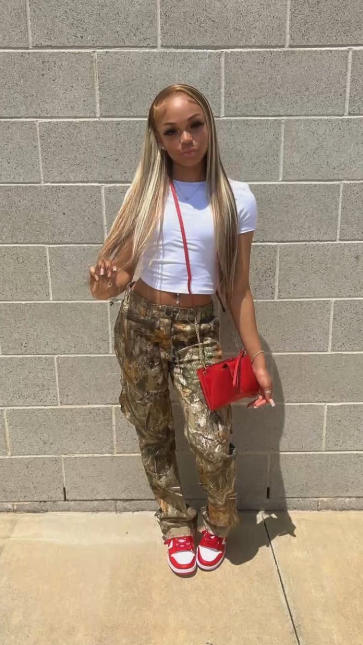 Camo Pants and Red Accessories